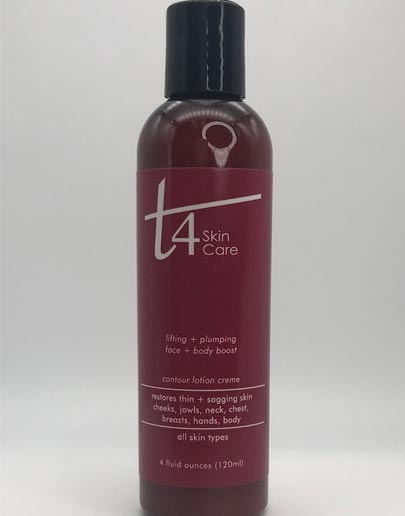 T4 Lifting + Plumping Face + Body Boost Contour Lotion Creme for Thinning + Sagging Jowls-Cheeks-Neck-Chest-Hands + Body-4 oz.