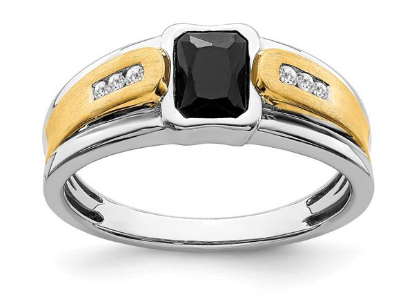 14k Two-tone Onyx and Diamond Mens Ring