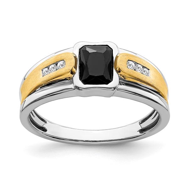 14k Two-tone Onyx and Diamond Mens Ring